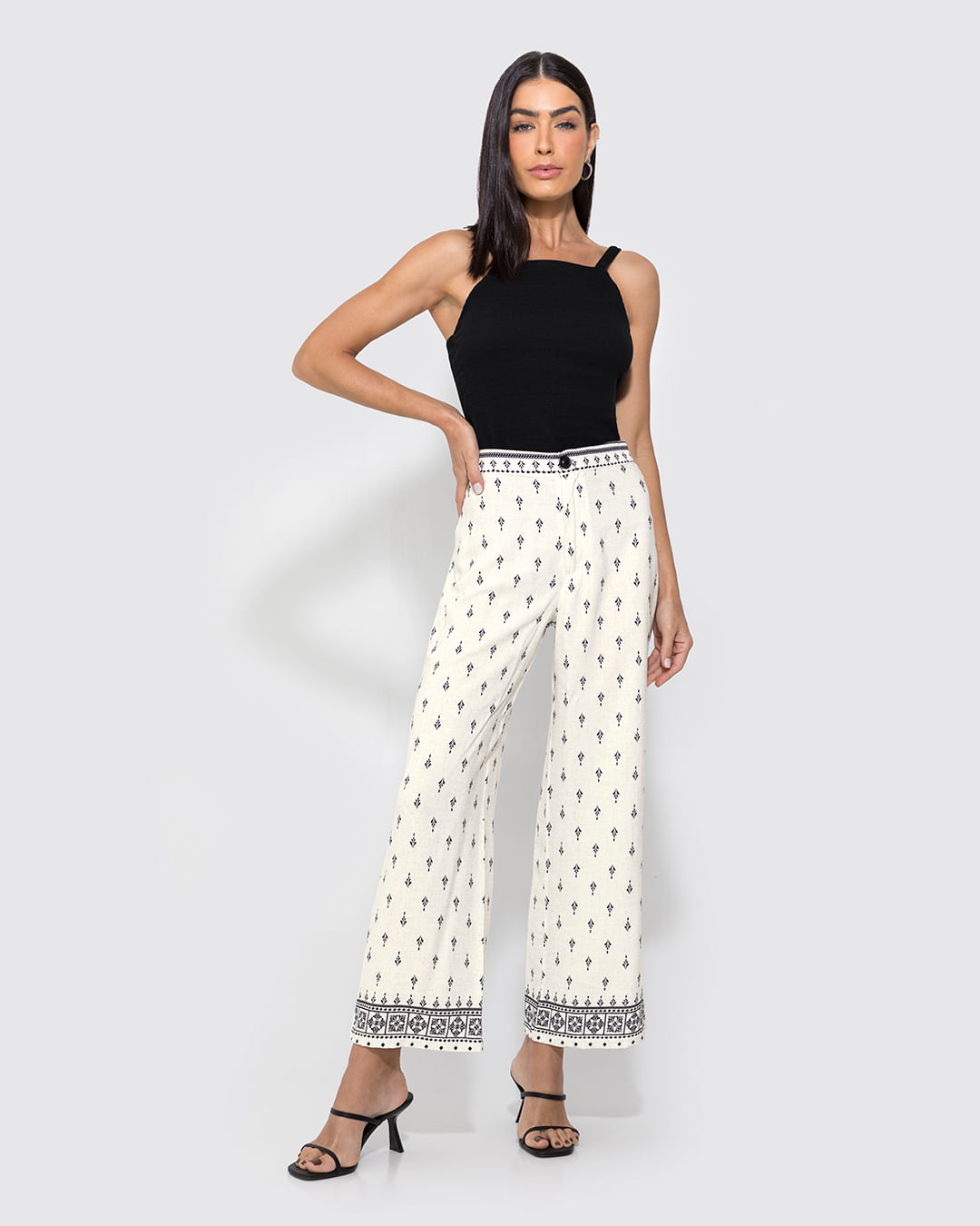 Calça Wide Leg Feminina Estampada Em Viscose - ENFIM - Imagem 7