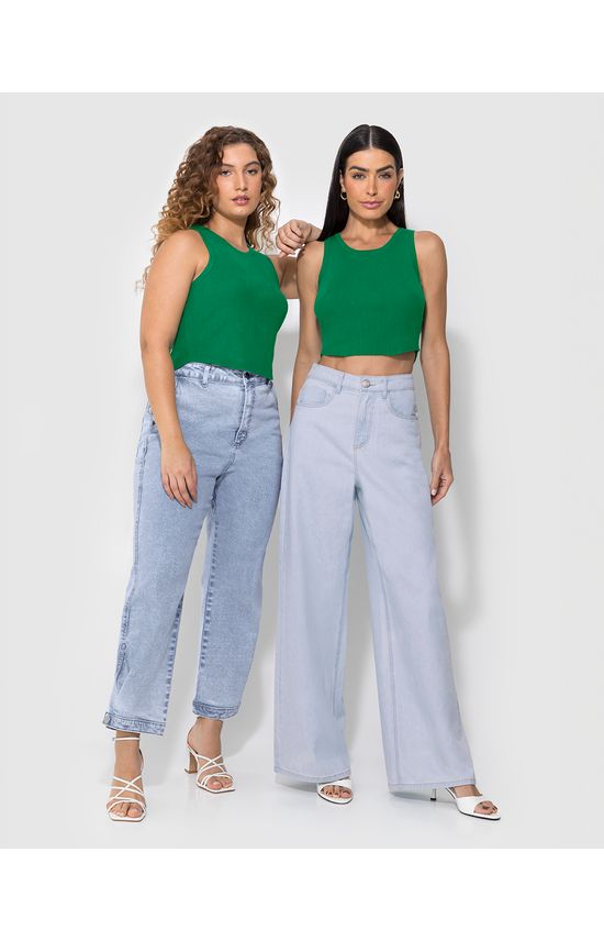 Regata Cropped Feminina Barra Arredondada Em Tricô - ENFIM