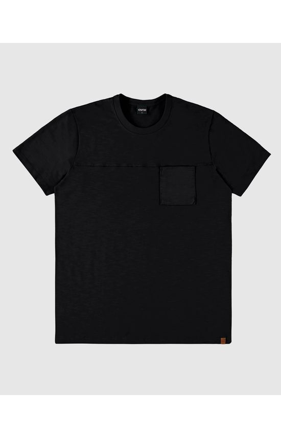 Camiseta Masculina Regular Bolso Peitoral Em Malha Flamê - ENFIM