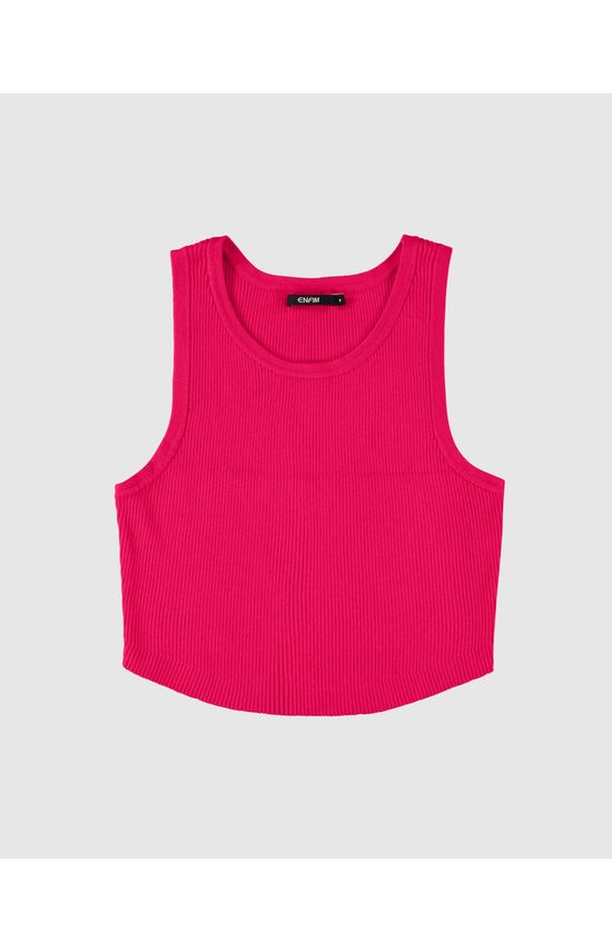 Regata Cropped Feminina Barra Arredondada Em Tricô - ENFIM