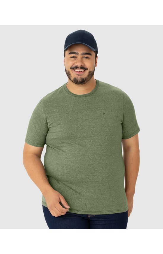 Camiseta Básica Masculina Plus Size Decote Redondo Em Malha Rajada
