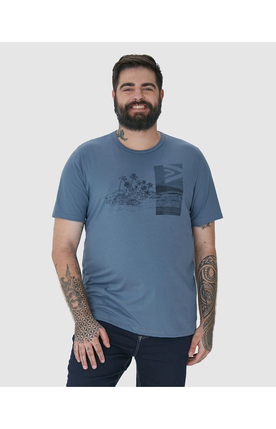 Camiseta Masculina Plus Size Estampa Ilustrativa Frontal Em Algodão