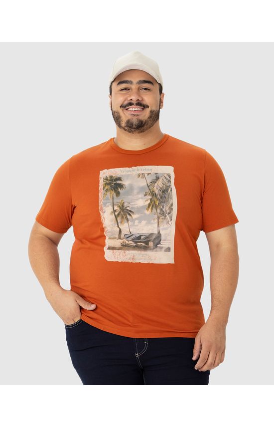 Camiseta Masculina Plus Size Regular Tropical & Urban Em Algodão