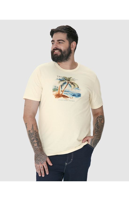 Camiseta Masculina Plus Size Regular Tropical Calm Em Algodão