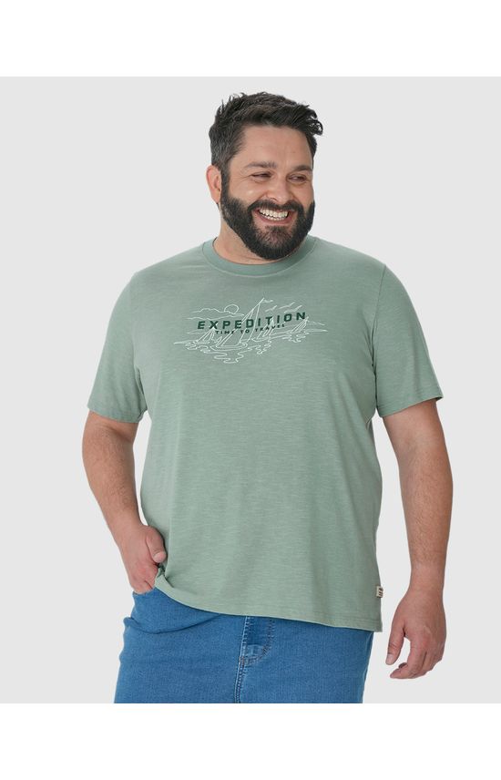 Camiseta Masculina Plus Size Expedition Time To Travel Em Malha Listrada