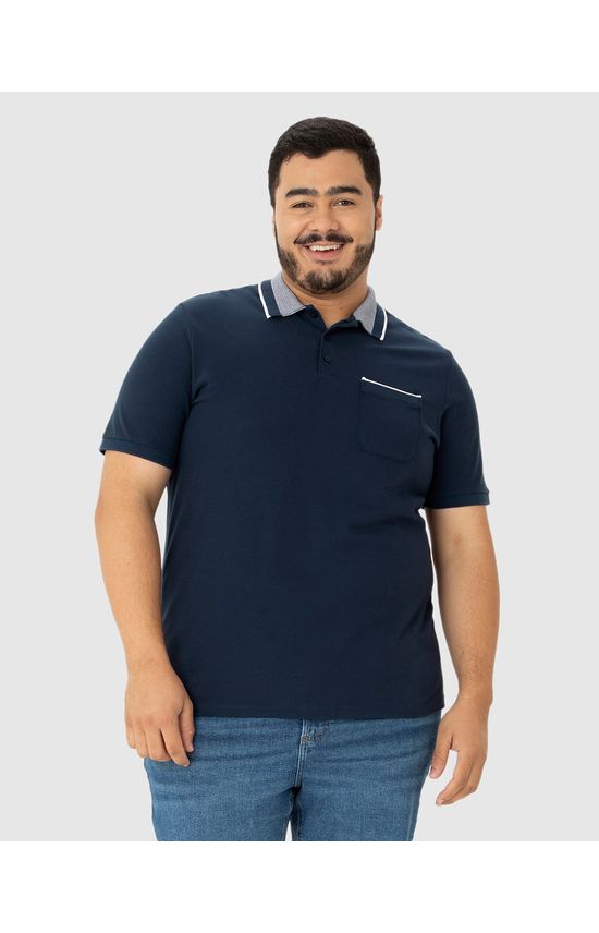 Camisa Polo Masculina Plus Size Bolso Frontal Em Piquet Premium
