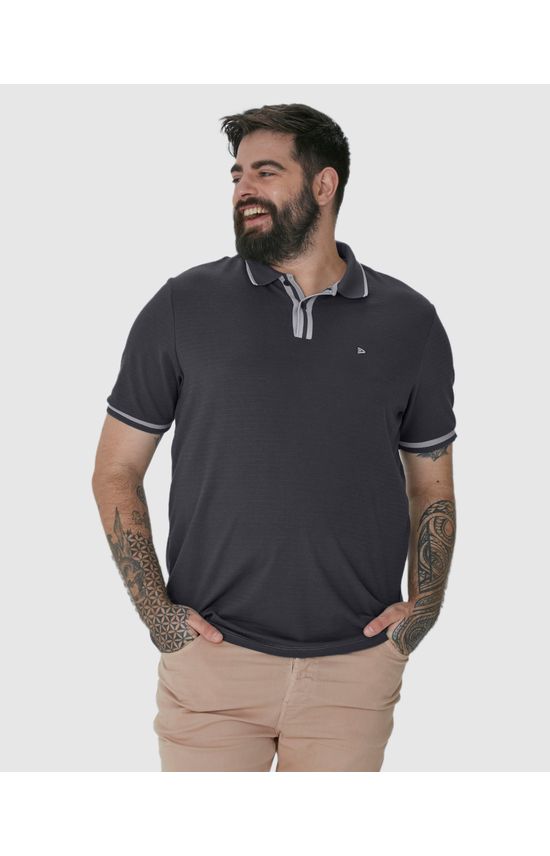 Camisa Polo Masculina Plus Size Detalhes Retilínea Em Piquet Listrado