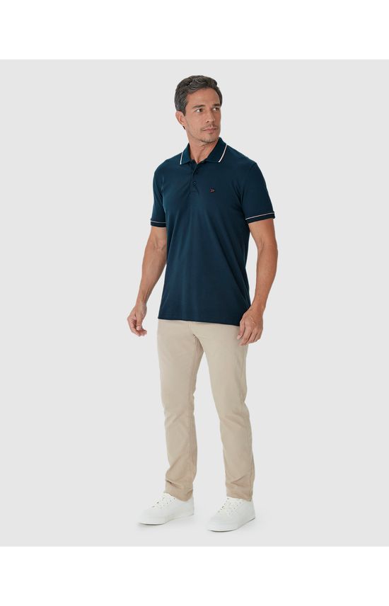 Camisa Polo Básica Masculina Bordada Em Piquet Stretch