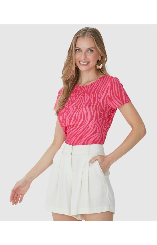 Blusa Feminina Decote Redondo Animal Print Em Viscose Stretch