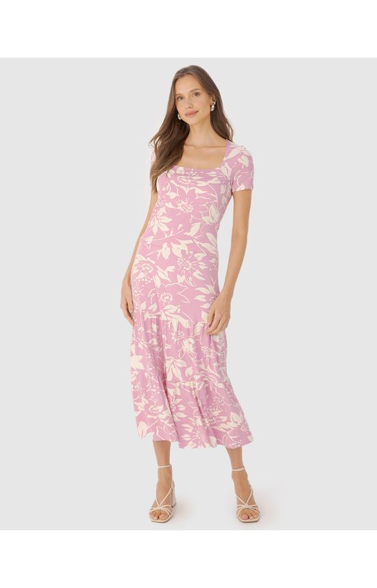 Blusa Feminina Floral Decote Quadrado Em Viscose Stretch