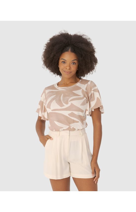 Blusa Feminina Estampa Geométrica Em Malha Viscolinho Stretch