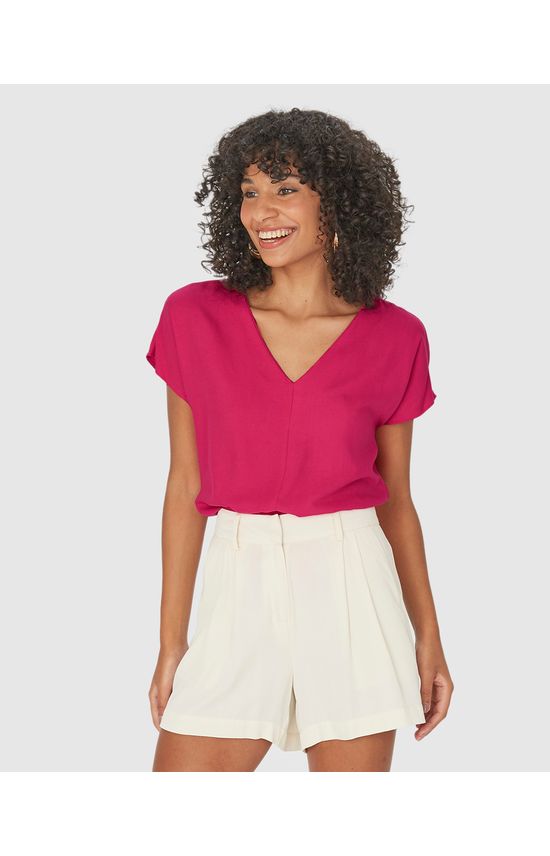 Blusa Box Feminina Com Recorte Frontal Em Viscose Sarjada