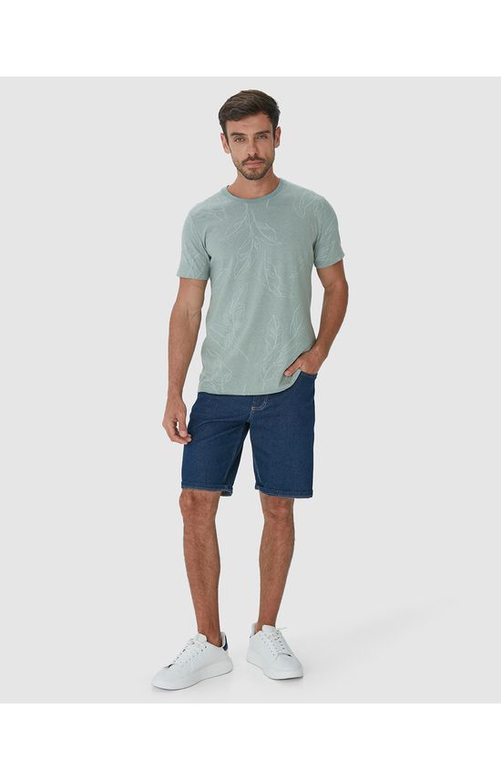 Camiseta Masculina Slim Estampa Folhagem Em Malha Linho