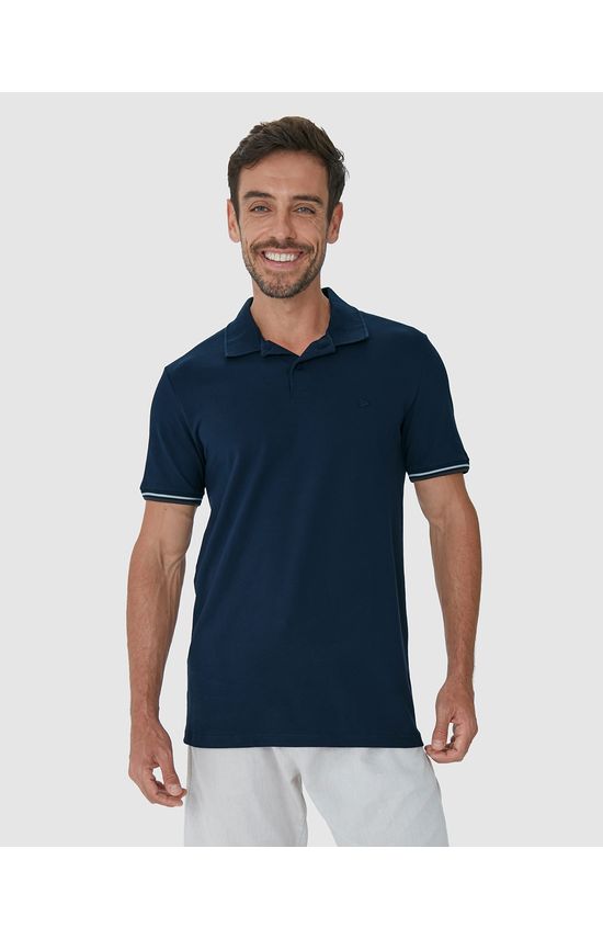 Camisa Polo Masculina Slim Gola Retilínea Texturizada Em Piquet Stretch