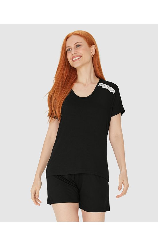 Pijama Feminino Blusa Com Detalhe Renda Em Malha Viscose Stretch