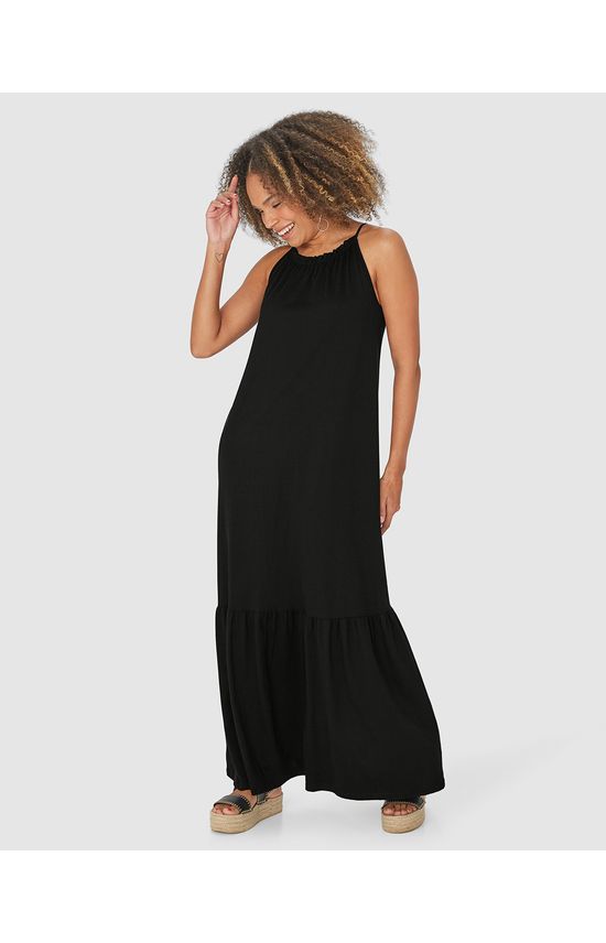Vestido Longo Feminino Decote Halter Neck Em Malha Comfy