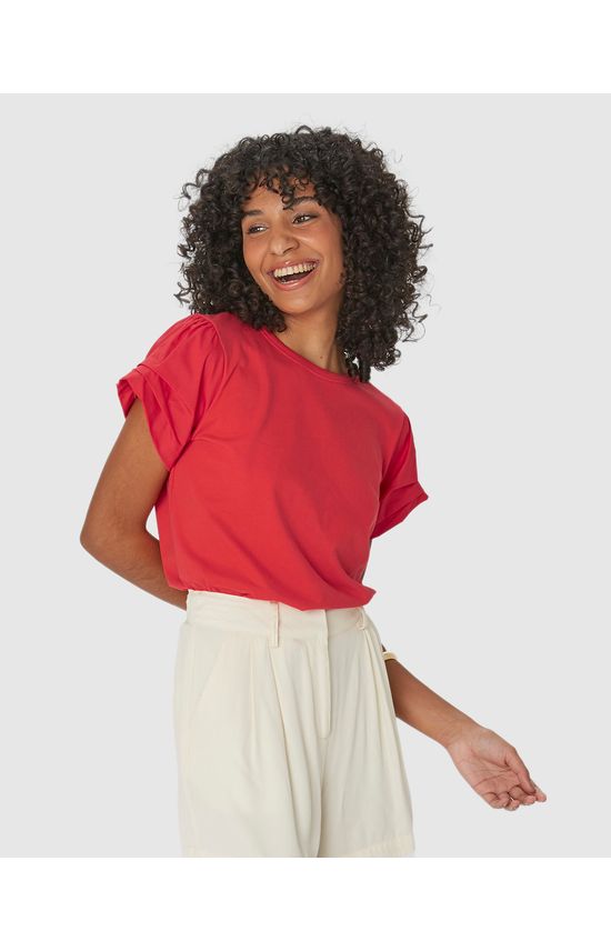 Blusa Feminina Manga Balonê Em Tricoline Stretch
