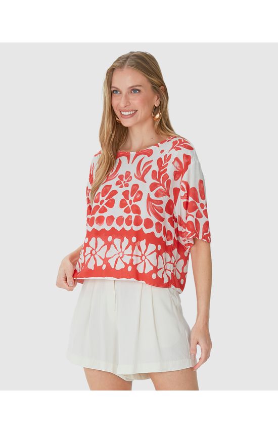 Blusa Box Feminina Com Estampa Floral Em Viscose