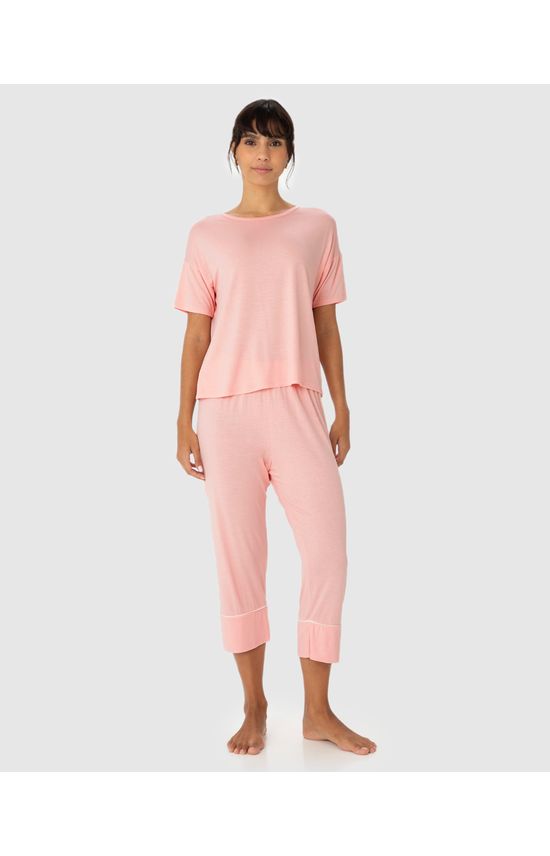 Pijama Feminino Blusa Manga Curta Em Malha Viscose Stretch