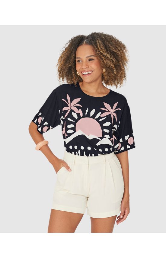 Blusa Box Feminina Com Estampa Abstrata Em Viscose