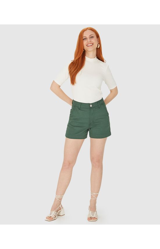 Shorts Alfaiataria Feminino Em Sarja Com Elastano