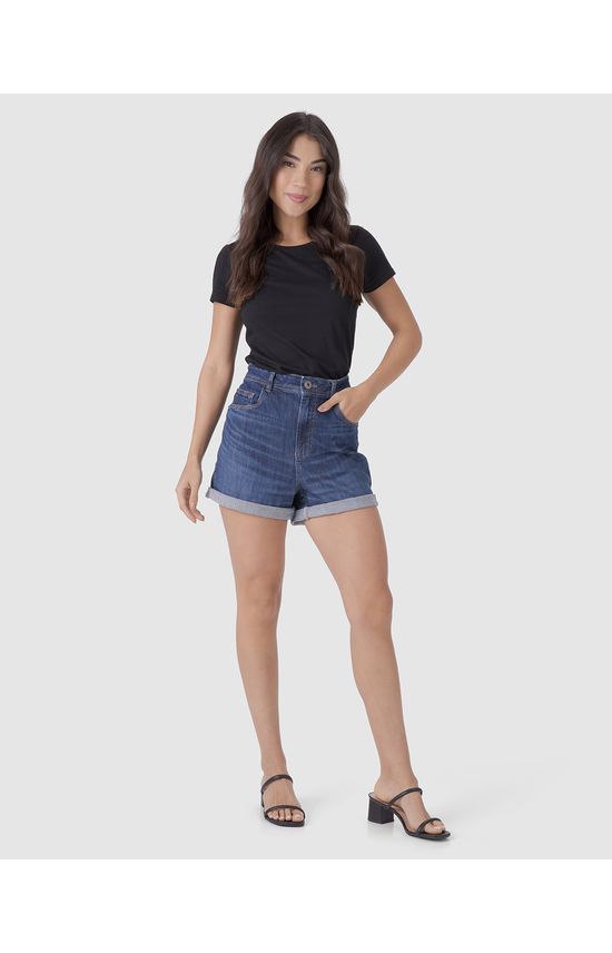 Bermuda Feminina Boyfriend Barra Dobrada Em Jeans Com Elastano