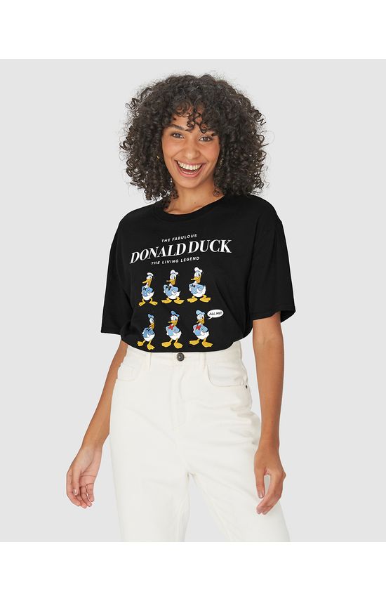 Camiseta Long Cropped Feminina The Living Legend Pato Donald Em Algodão