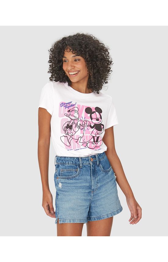 Camiseta Feminina Baby Look Stronger Together Pato Donald Em Algodão