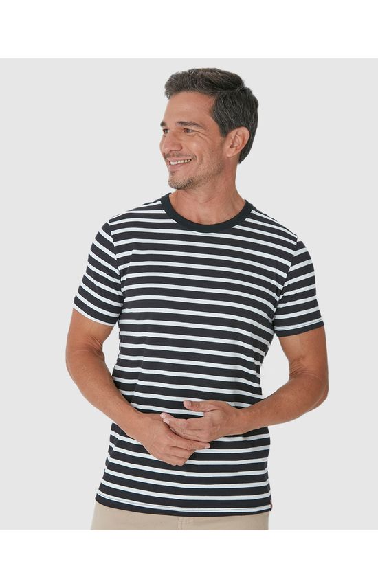 Camiseta Masculina Regular Manga Curta Em Malha Listrada