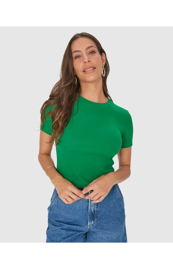 Blusa Básica Feminina Decote Redondo Em Ribana
