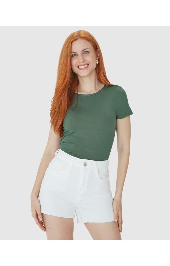 Blusa Básica Feminina Decote Redondo Em Viscose Stretch