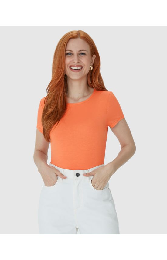 Blusa Básica Feminina Decote Redondo Em Viscose Stretch