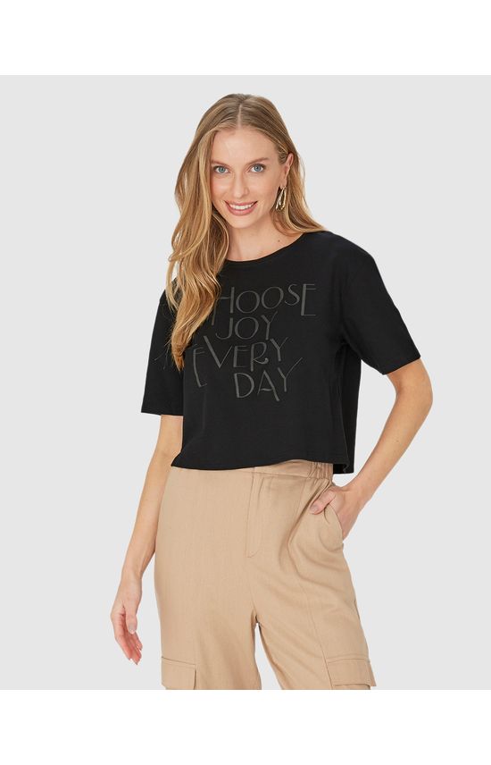 Camiseta Long Cropped Feminina Choose Joy Every Day Em Algodão