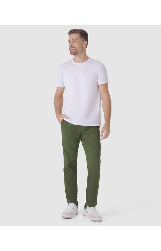 Calça Chino Masculina Cadarço Frontal Em Sarja Com Elastano