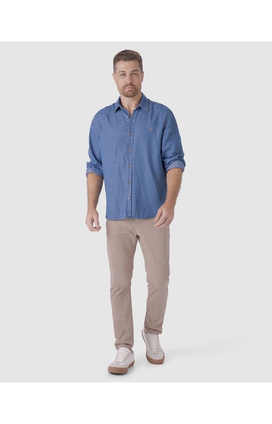 Calça Masculina Slim Cintura Média Em Sarja Com Elastano
