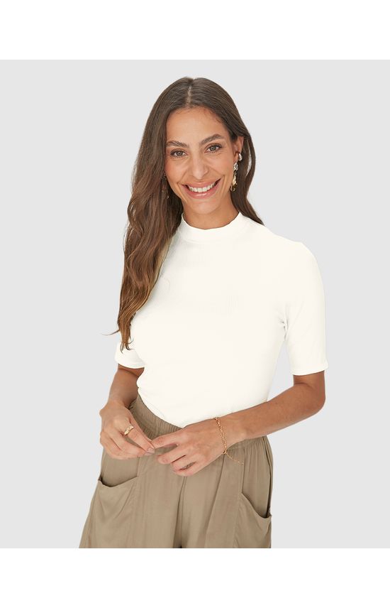 Blusa Básica Feminina Gola Alta Em Canelado De Viscose