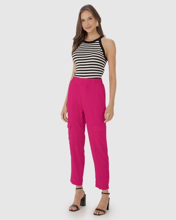 Calça Jogger Feminina Bolso Cargo Em Viscolinho Rosa - G