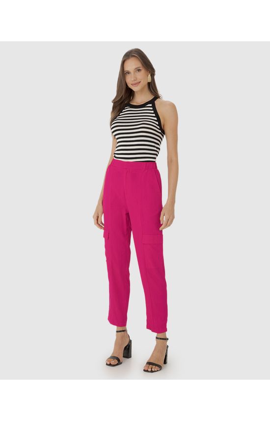Calça Jogger Feminina Bolso Cargo Em Viscolinho