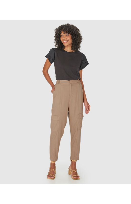 Calça Jogger Feminina Bolso Cargo Em Viscolinho