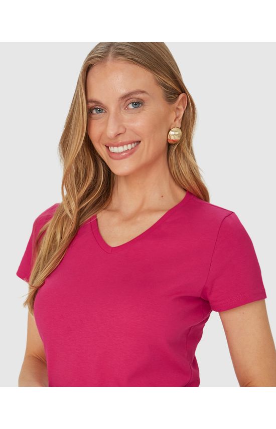 Blusa Básica Feminina Decote V Em Algodão