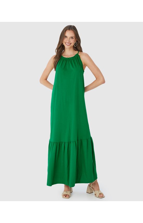 Vestido Longo Feminino Decote Halter Neck Em Malha Comfy