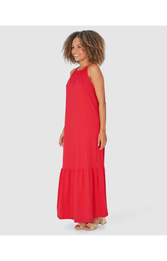 Vestido Longo Feminino Decote Halter Neck Em Malha Comfy