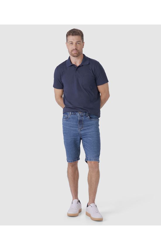 Bermuda Masculina Slim Cintura Média Em Jeans Com Elastano