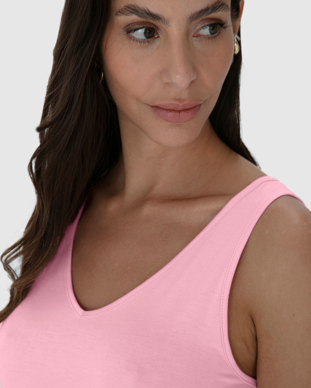 Regata Básica Feminina Decote V Em Malha Essence - Imagem 8