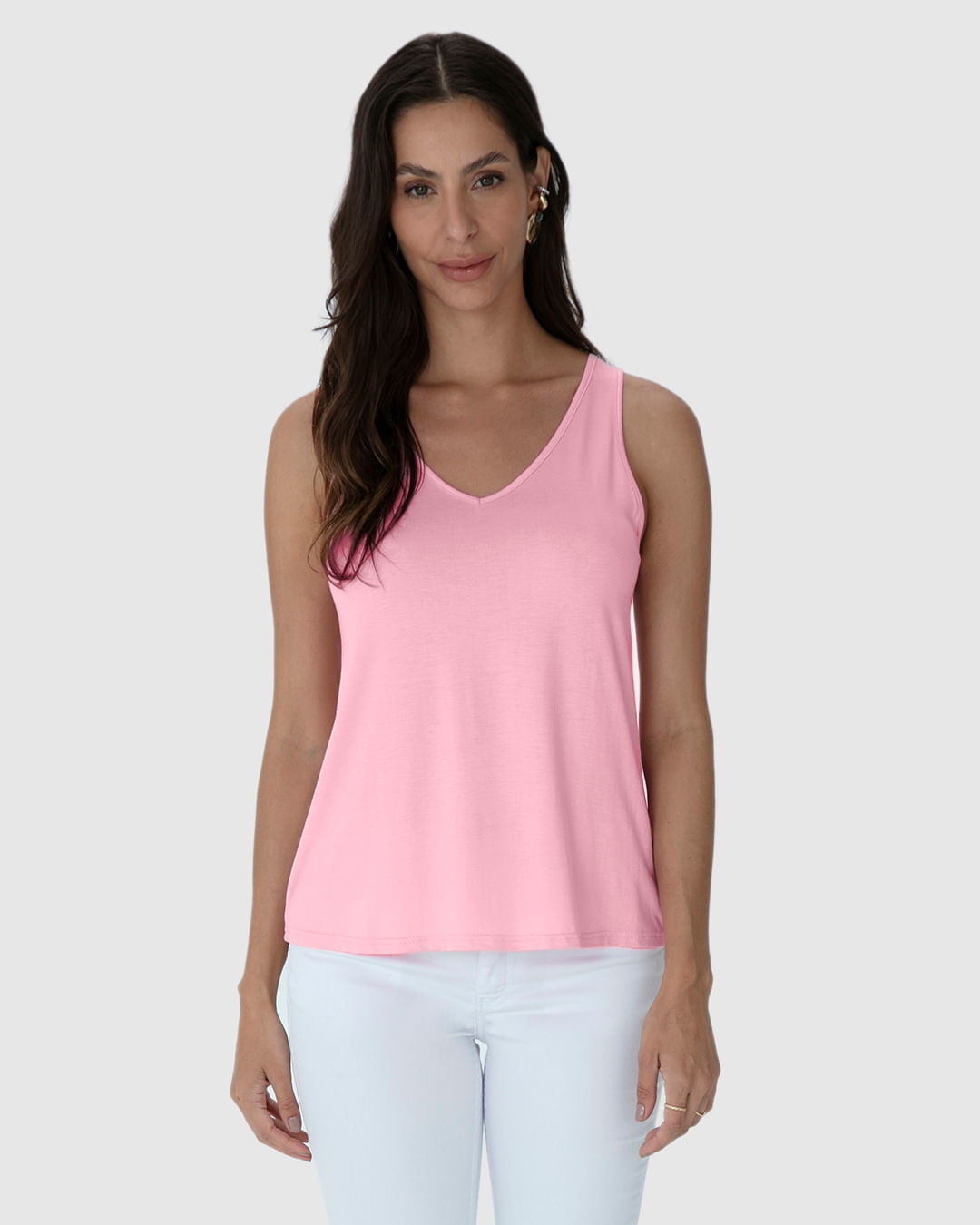 Regata Básica Feminina Decote V Em Malha Essence - Imagem 24