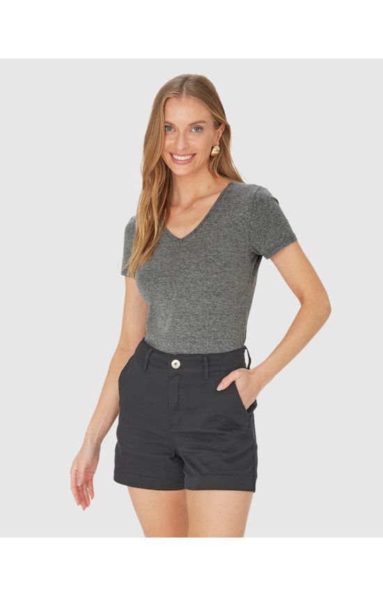 Blusa Básica Feminina Decote V Em Algodão
