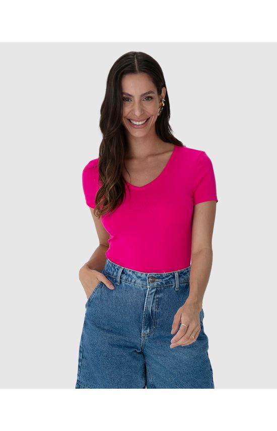 Blusa Básica Feminina Decote V Em Viscose Stretch