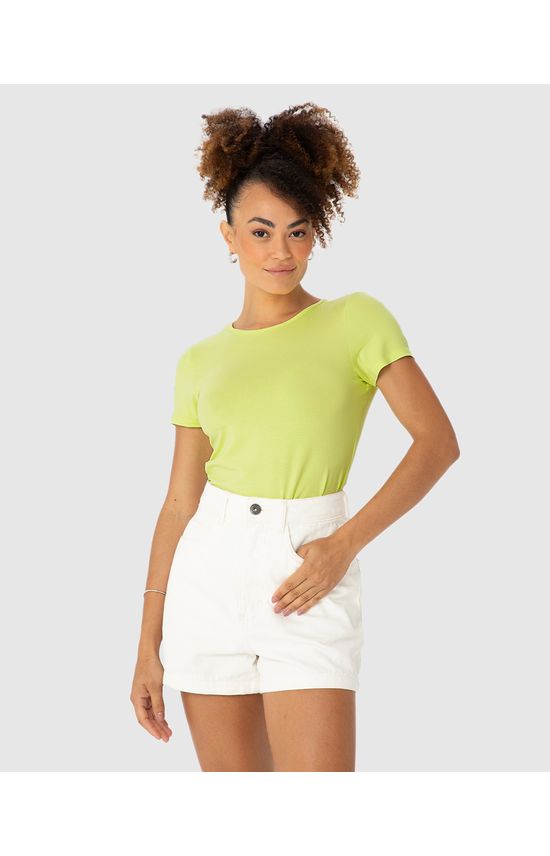 Blusa Básica Feminina Decote Redondo Em Viscose Stretch