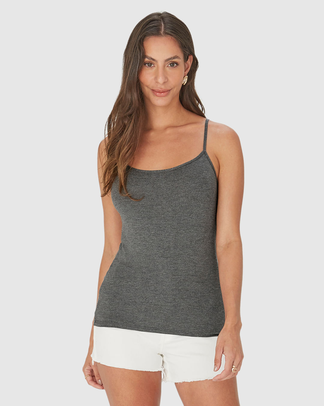 Regata Básica Feminina Decote Redondo Em Viscose Stretch - Imagem 4