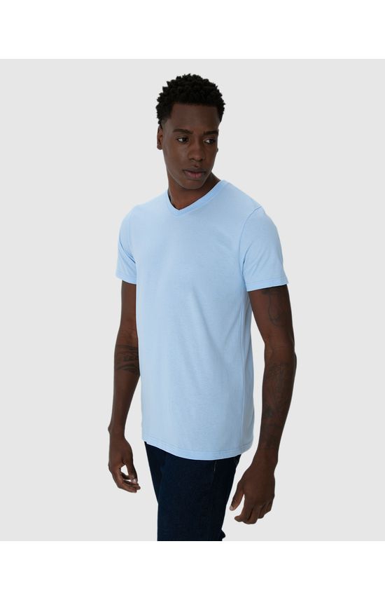 Camiseta Básica Masculina Gola V Em Algodão